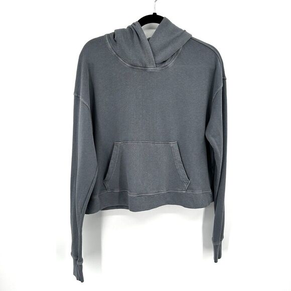 JAMES PERSE Women's Dusty Blue Terry Cloth Boxy Cropped Hoodie Sweatshirt Small - Picture 1 of 5